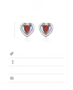 Tableau détaillé montrant la taille 6.5mm et le poids des boucles d'oreilles cœur