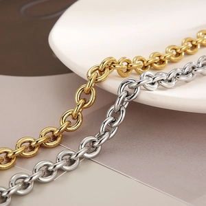Conjunto de collares de cadena O de acero de titanio estilo hip hop, acabados oro y plata