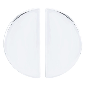 Macro view showing the transparent semicircular design and smooth mirror finish of the earring