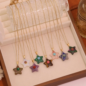 Star Pendant Necklace Stainless Steel Natural Stone Malachite Amethyst Tiger Eye Gold Plated Dainty Chain Jewelry For Women