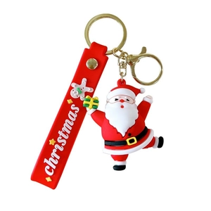 Cute Santa Claus cartoon keychain with red silicone strap, festive Christmas gift idea