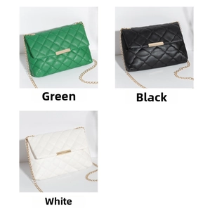 Detailed comparison of quilted crossbody bags in green, black, and white faux leather