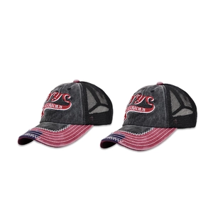 Vintage NYC ORIGINAL embroidered mesh baseball cap in washed grey and red contrast