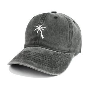 Classic dark grey washed cotton baseball cap with white palm tree embroidery