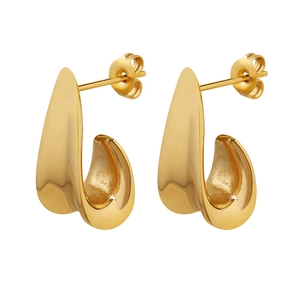 Polished gold-plated titanium steel twist J-shaped earrings for women in modern style
