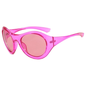 Pink oversized Y2K futuristic wrap sunglasses with a retro sporty frame for women