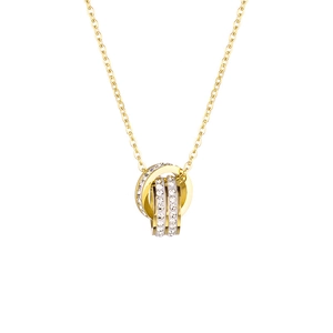 Rose gold interlocking triple-ring necklace for women with sparkling crystal pavé