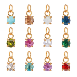 Set of 12 birthstone charms in 18k gold plated stainless steel with colorful gemstones
