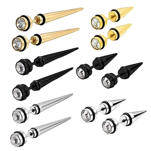 Stainless Steel Rhinestone Stud Earrings Spike Cone Bullet Shape Punk Gothic Hip Hop Rock Style Fashion For Men Women