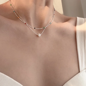 Minimalist Copper Rainbow Bead Chain Necklace And Bracelet For Women Fashion Jewelry Elegant Artificial Pearl Clavicle Chain