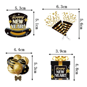 Black and gold glitter 2026 New Year cake toppers set with size measurements on white background