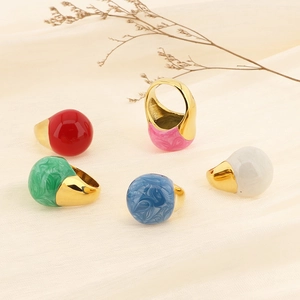 Chunky 18k gold plated titanium steel enamel rings in colorful Morandi tones set