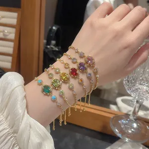 18k gold plated bracelets set with colorful oval zircons and adjustable slider chains