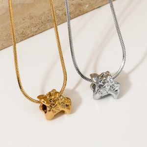 Irregular liquid metal style pendant necklace with gold and silver snake bone chains