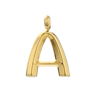 Polished gold stainless steel letter A alphabet pendant with smooth rounded edges