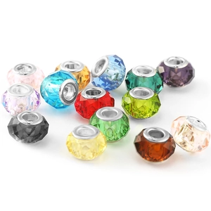 Faceted crystal glass large hole beads with metal core for DIY jewelry making in various colors