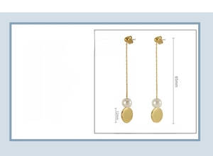 Detailed size specifications for 18K gold plated titanium tassel earrings with pearls