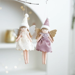 Suspensions ange de Noël en velours avec ailes argentées et dorées pour le sapin