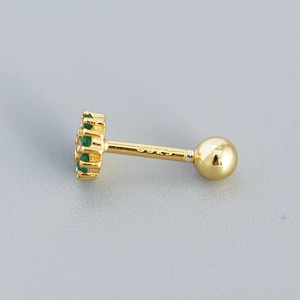 925 silver gold floral stud earrings with green zircon flower cluster design
