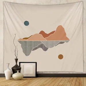 Abstract Landscape Wall Tapestry Bohemian Mountain Sun Pattern Polyester Fabric Nordic Aesthetic Decor For Bedroom Living Room