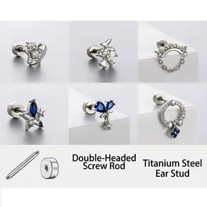 Butterfly Star Cartilage Stud Earrings Titanium Steel Blue White Zircon Screw Back Helix Piercing Jewelry For Women