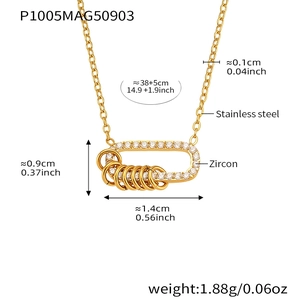 Paramètres techniques pour collier pendentif en acier inoxydable doré avec zircone