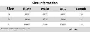 Size chart detail for camisole dress with bust, waist, and hip measurements in cm
