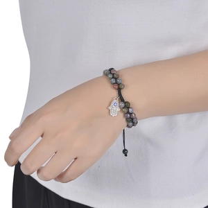 Bracelet ajustable Main de Fatma avec œil bleu et pierre de lave pour hommes et femmes