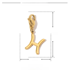 Detail showing 23mm gold H-shaped stainless steel pendant with dimensions and weight