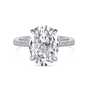 Exquisite S925 sterling silver ring with oval-cut white gemstone and pavé accents