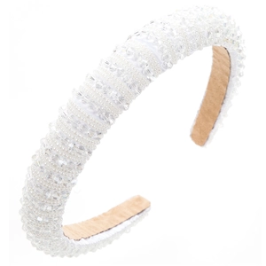 Baroque white handmade padded headband with pearls and crystal rhinestones
