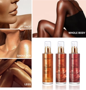 Application d'huile scintillante sur visage et corps pour une peau éclatante de beauté