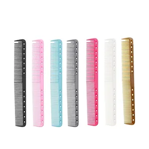 Set of 7 colorful professional hair cutting combs with fine teeth and hollow design