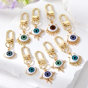 Vintage Turkish Evil Eye Keychain For Women Alloy Resin Rhinestone Nazar Amulet Lucky Charm Bag Pendant Gold Key Ring