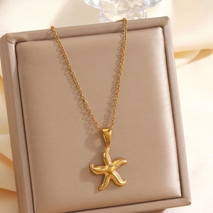 Collier Pendentif Étoile De Mer Acier Inoxydable Plaqué Or Sous Vide Style Plage Océan Chaîne Clavicule Minimaliste Bijoux Pour Femmes