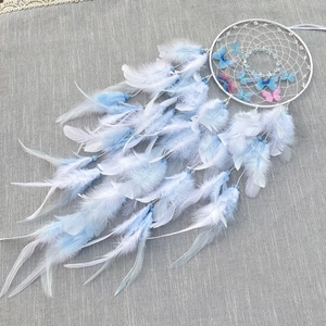 Exquisite dreamcatcher with blue and pink butterflies and soft gradient feathers decoration