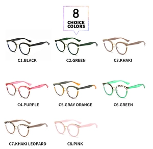 Detailed grid view of stylish TR90 cat-eye eyewear frames in eight trendy color options