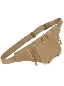 Tactical nylon waist bag in coyote brown with multiple pockets and adjustable buckle strap