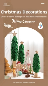 Christmas tabletop decor set featuring felt trees, pine cones and wooden signs
