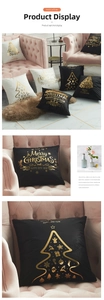 Detail of gold foil Christmas tree and snowflake patterns on soft velvet cushion covers