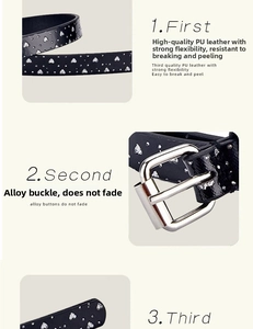 Detail of heart-shaped glitter studs and silver alloy buckle on high-quality PU leather belt