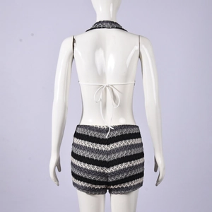 Detail of the wave stripe knit pattern on the back of the halter top and shorts set