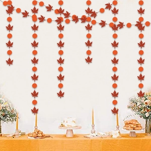 Fall party banner with maple leaves and orange circles for Thanksgiving backdrop decoration