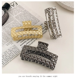 Quilted metal shark hair clips in gold, silver and gunmetal grey with elegant finish