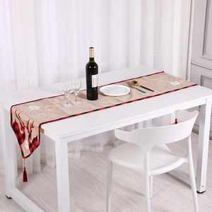 Christmas Table Runner Cotton Linen Red Black Buffalo Plaid Reindeer Snowflake Embroidery Tassels Holiday Dining Decor