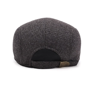 Deep grey winter wool beret for men with warm ear protection and adjustable metal buckle