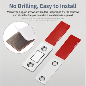 No-drill magnetic door catch set with 3M adhesive for sliding wardrobes and cabinets