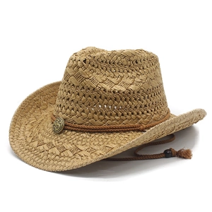 Chapeau de cowboy pliable en paille avec boucle vintage et jugulaire ajustable