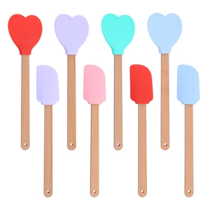 8-piece set of heart and rectangular silicone spatulas with natural beech wood handles