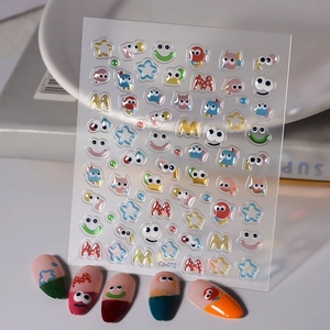 3D jelly nail stickers with colorful cartoon eyes and macaron star patterns